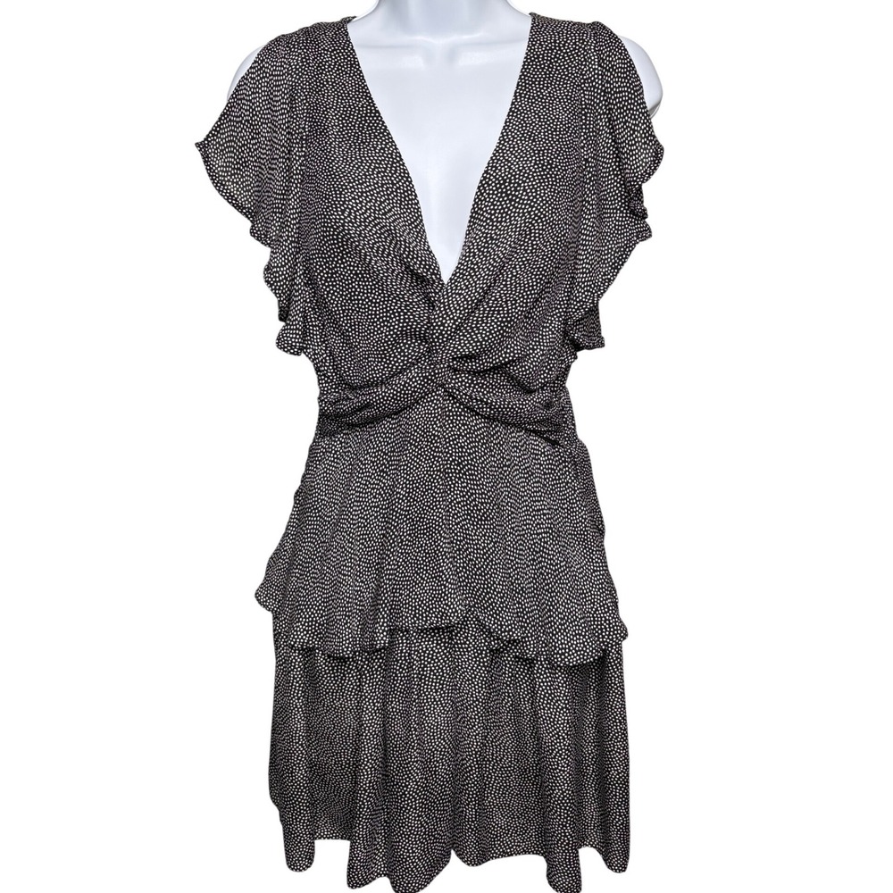 A.L.C. Womens Black Polka Dot 100% Silk Ruffle Tiered Mini Dress 2 Cocktail Chic